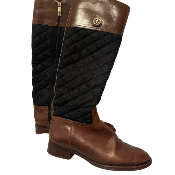 Tory Burch Rosalie brown leather quilted tall riding boots 6 - Picture 8 of 10